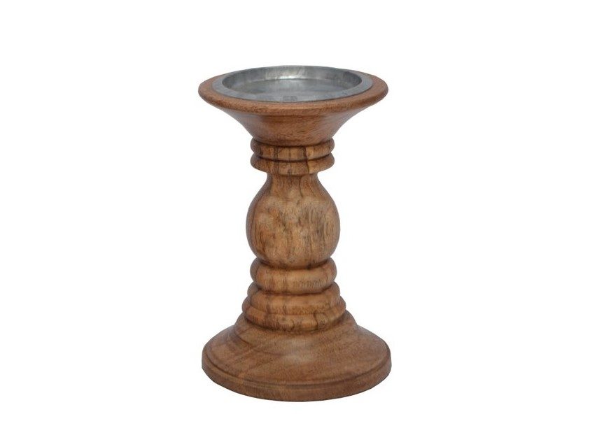Natural Wood pillar-style candle holder.