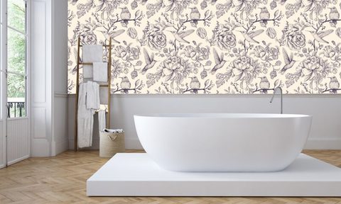 Peonies Cottagecore Wallpaper in Bathroom.