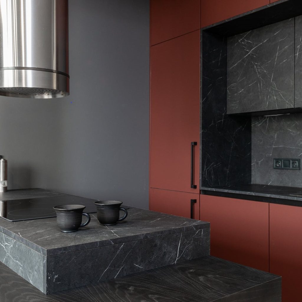 black and red kitchen