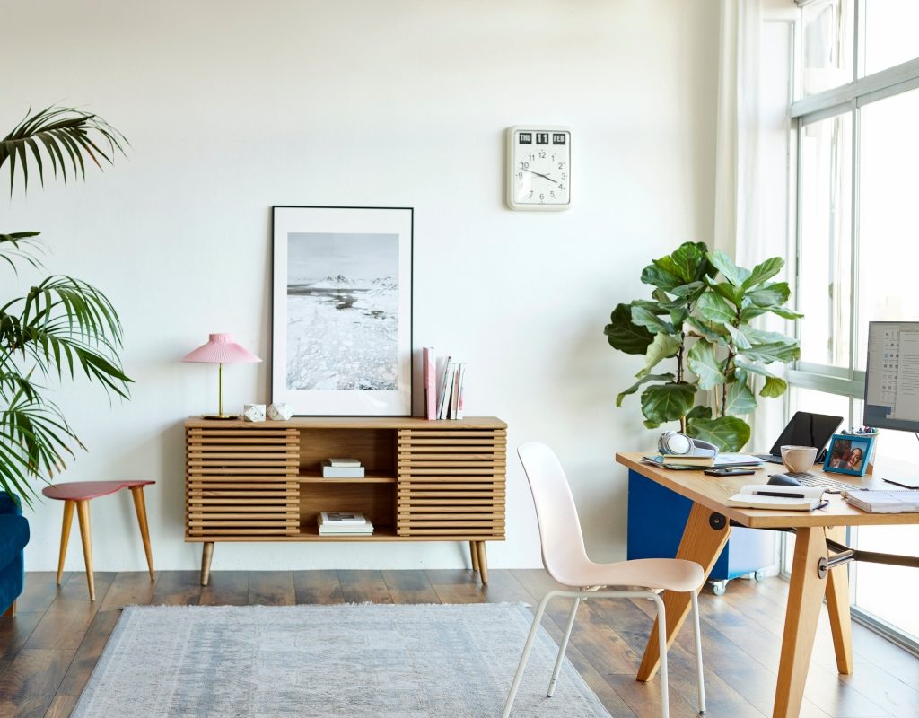 Plants and large windows in office space