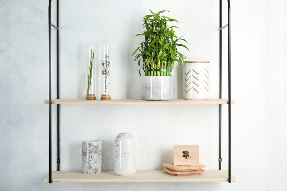 Bathroom shelves with lucky bamboo