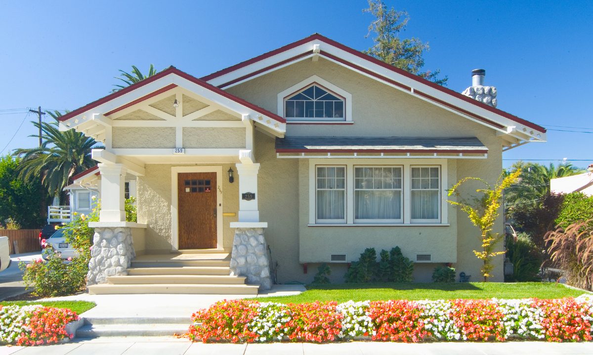 Exterior of light-colored house.