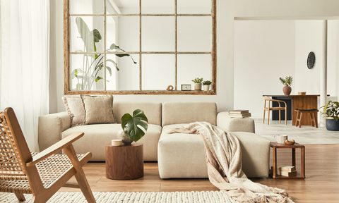 white modern boho living room