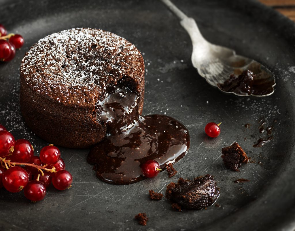 Chocolate lava cake with cranberries