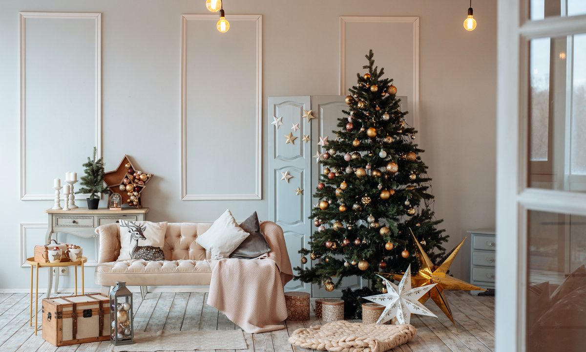 Christmas tree with stars in pastel living room