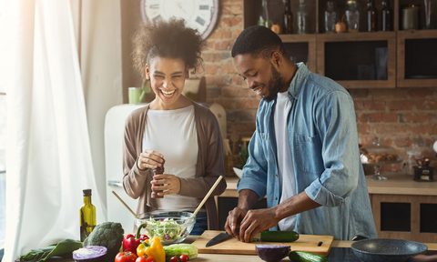 five hundred calorie meals cooking healthy couple together
