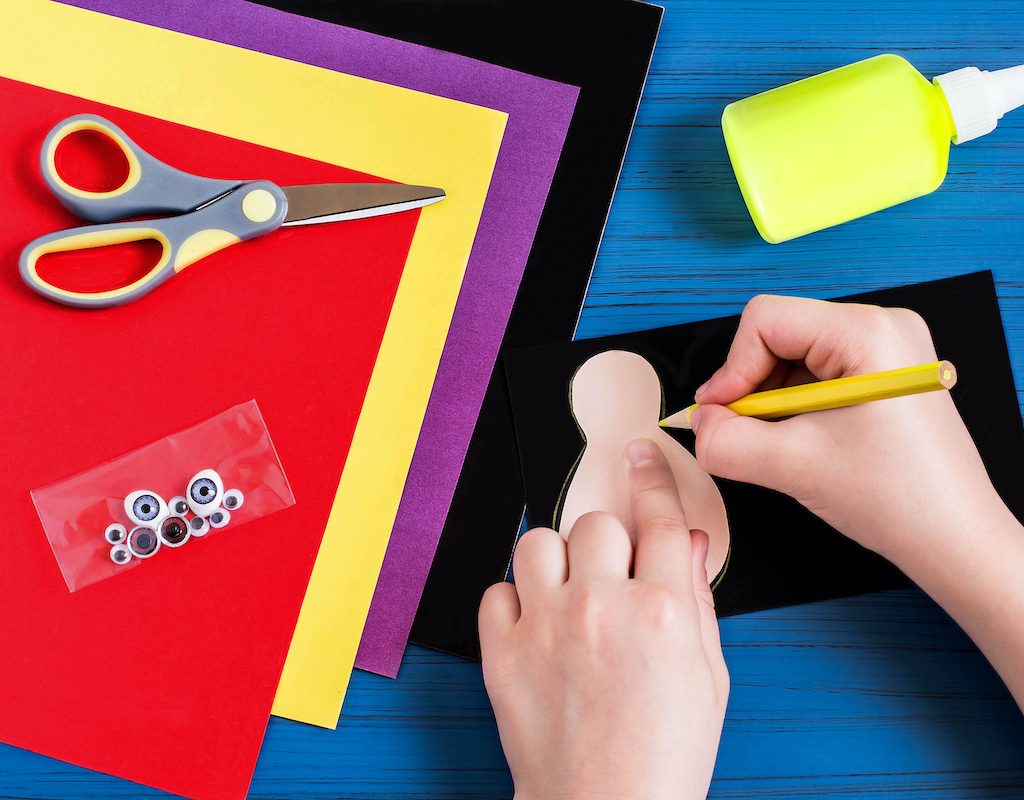 Arts and crafts on a blue table