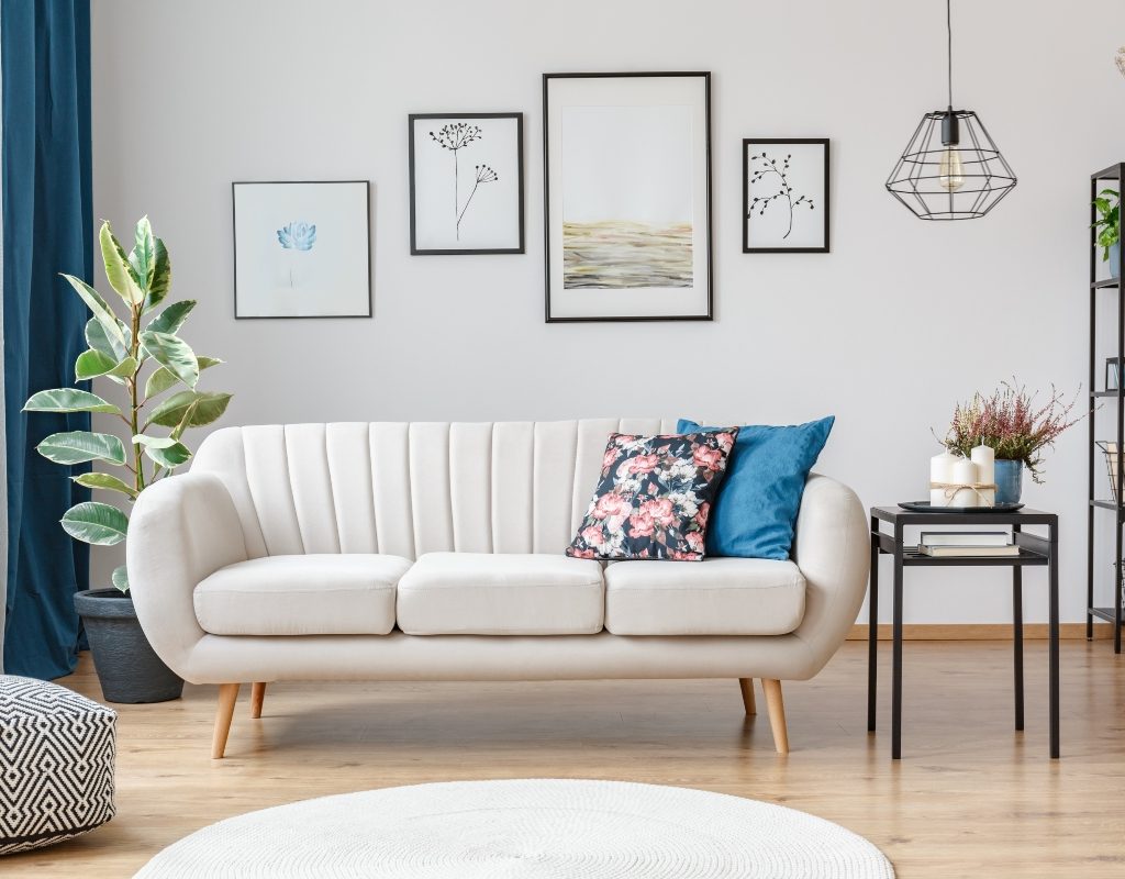 curved white sofa in a modern living room