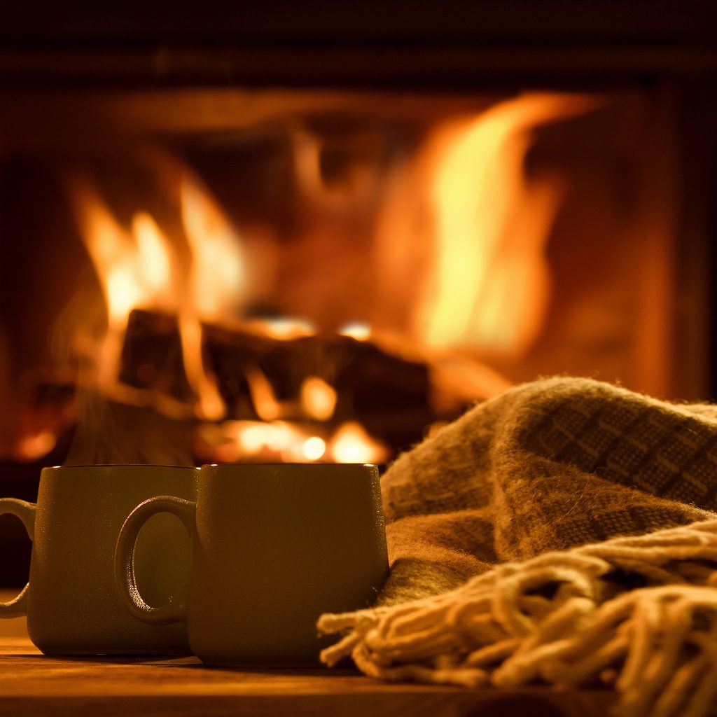Hot cocoa by the fireplace