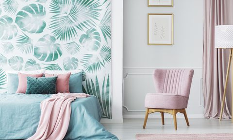 Comfortable pale pink upholstered chair
