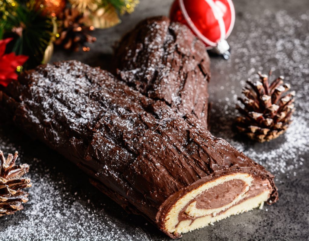 Christmas chocolate log dessert