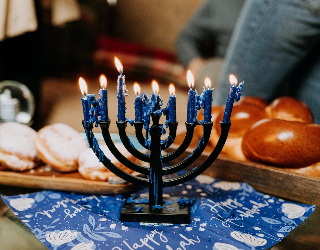 A menorah on the table