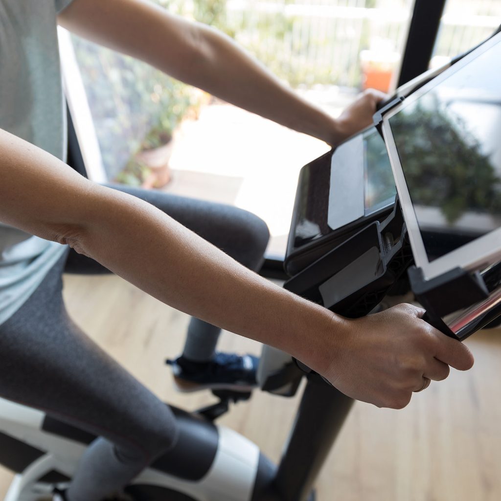 Person exercising on a smart bike