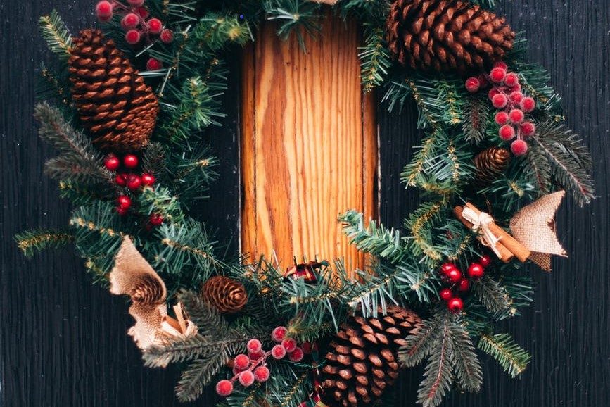 door with Christmas wreath