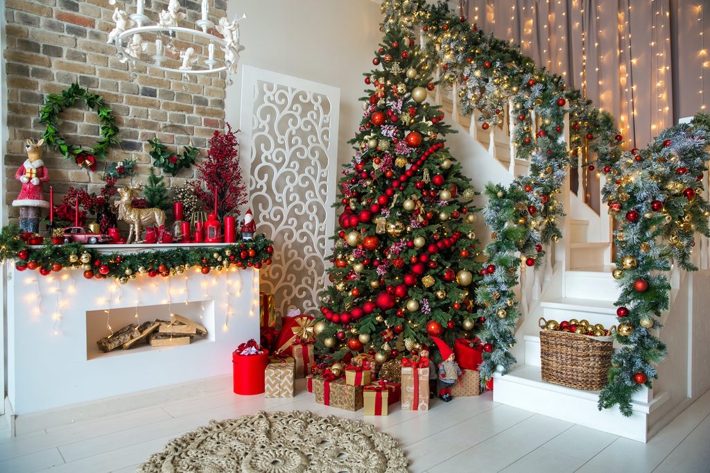 Vintage and traditional red christmas tree theme