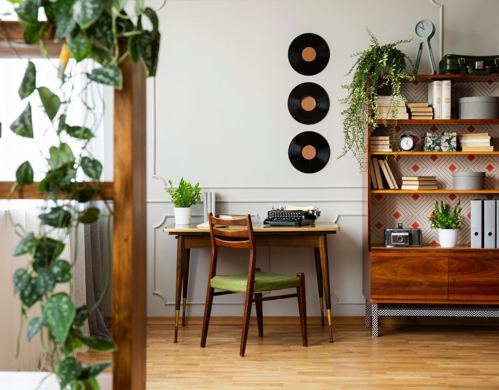 retro living room with mid-century modern furniture