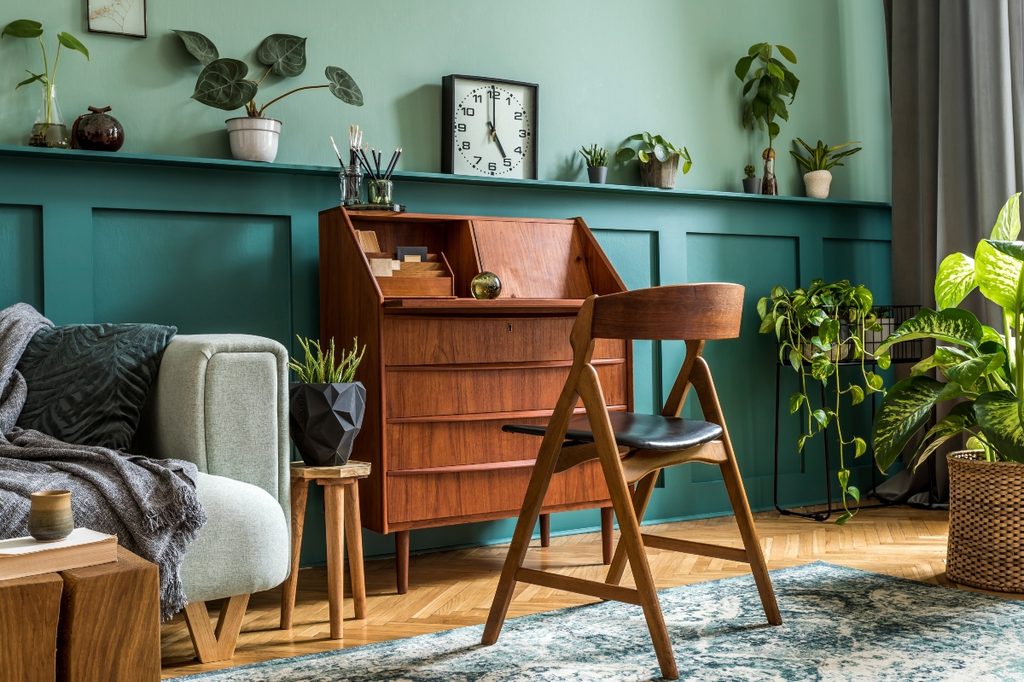retro blue or teal midcentury modern desk office space