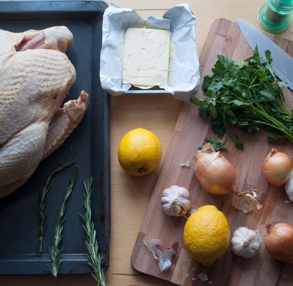 Thanksgiving dinner ingredients.