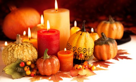 Thanksgiving decor pumpkins and candles