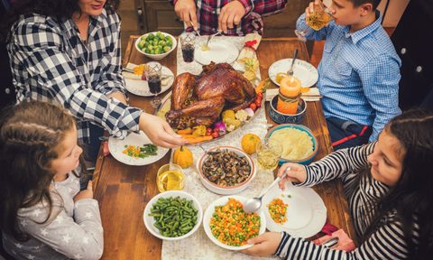Family eating Thanksgiving dinner