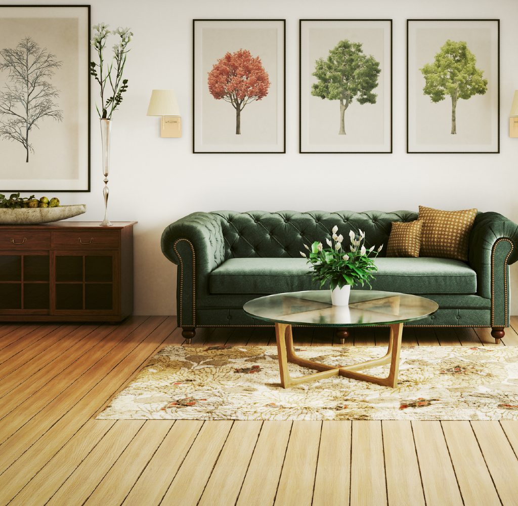 Velvet couch in living room