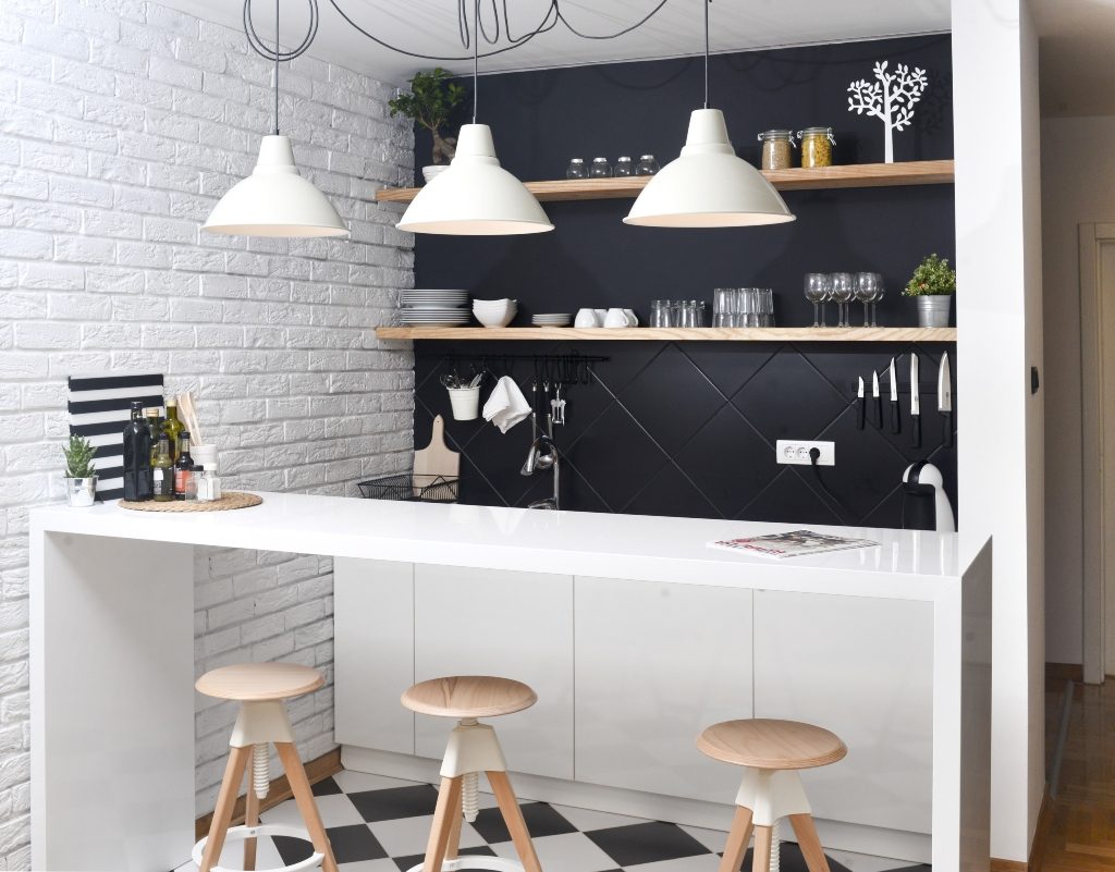 black and white modern at home bar