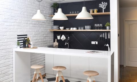 Black and white modern at-home bar