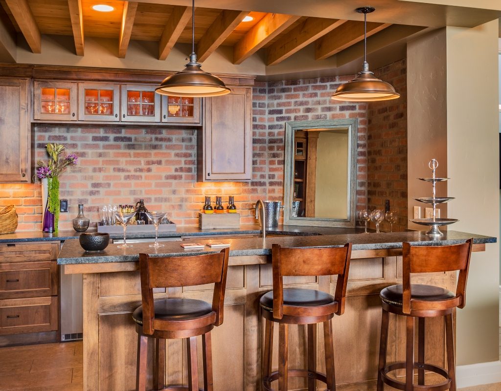 classic pub style at home basement bar