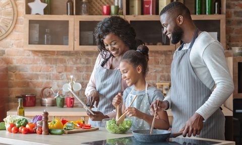 Family preparing a meal together