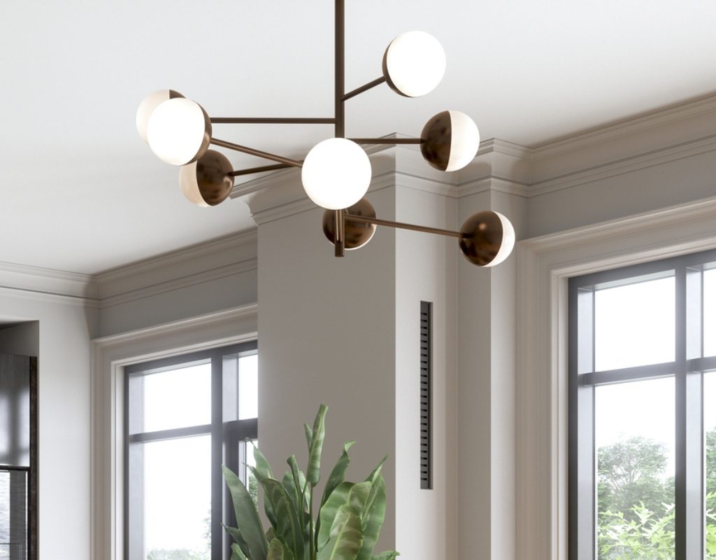 glass globe mid century modern chandelier in living room