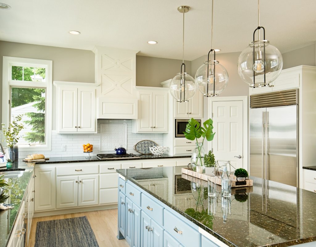 glass globe feature in modern kitchen