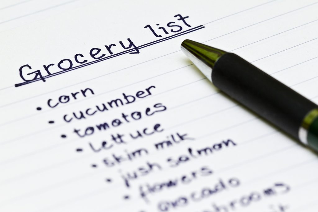 grcoery list with pen