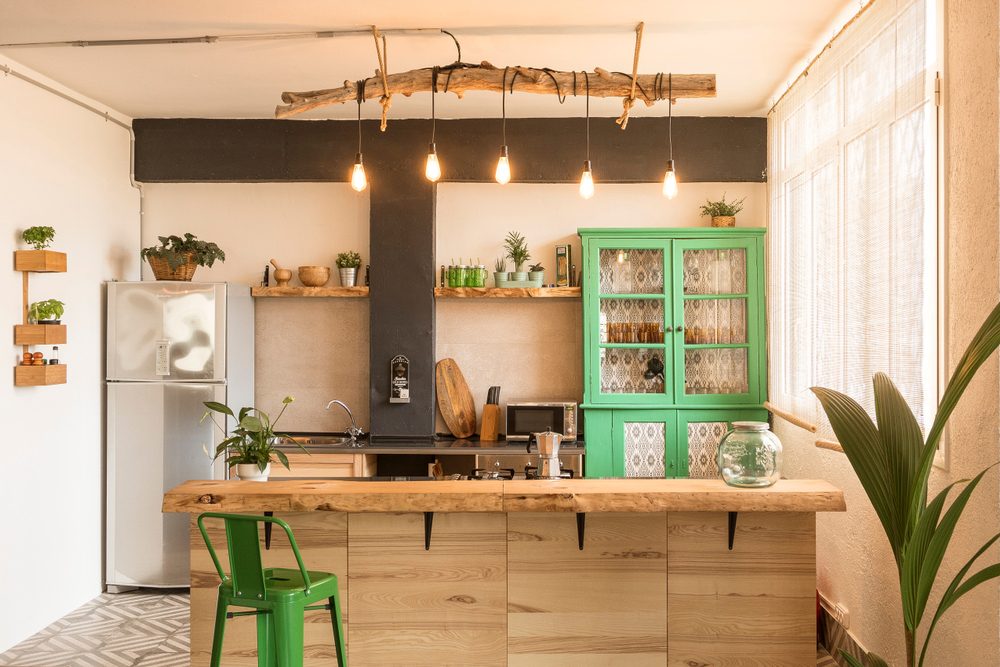 Rustic kitchen with green accents