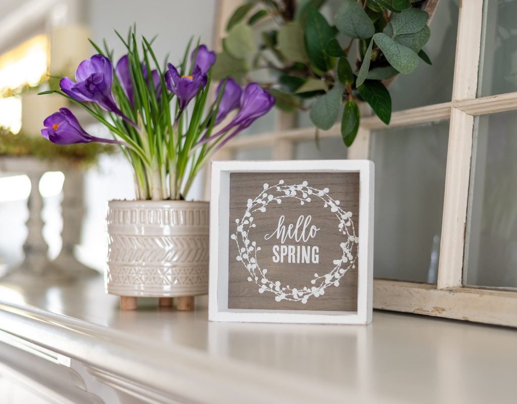 spring fireplace mantel decor for farm house style