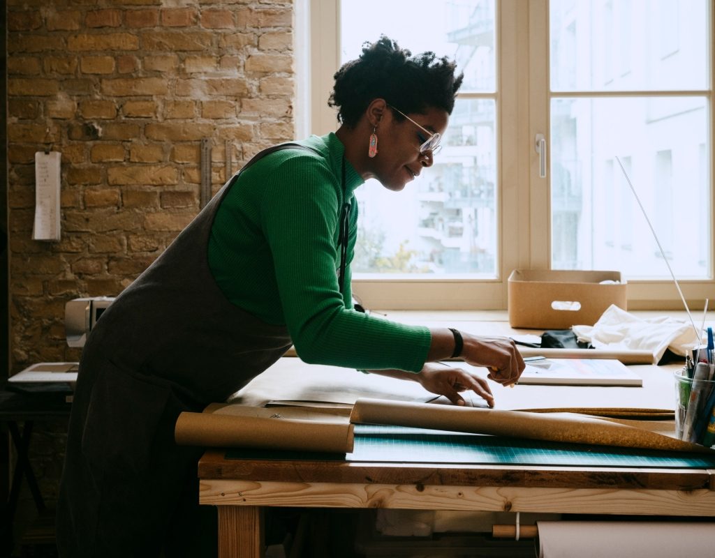 Woman planning an interior design layout