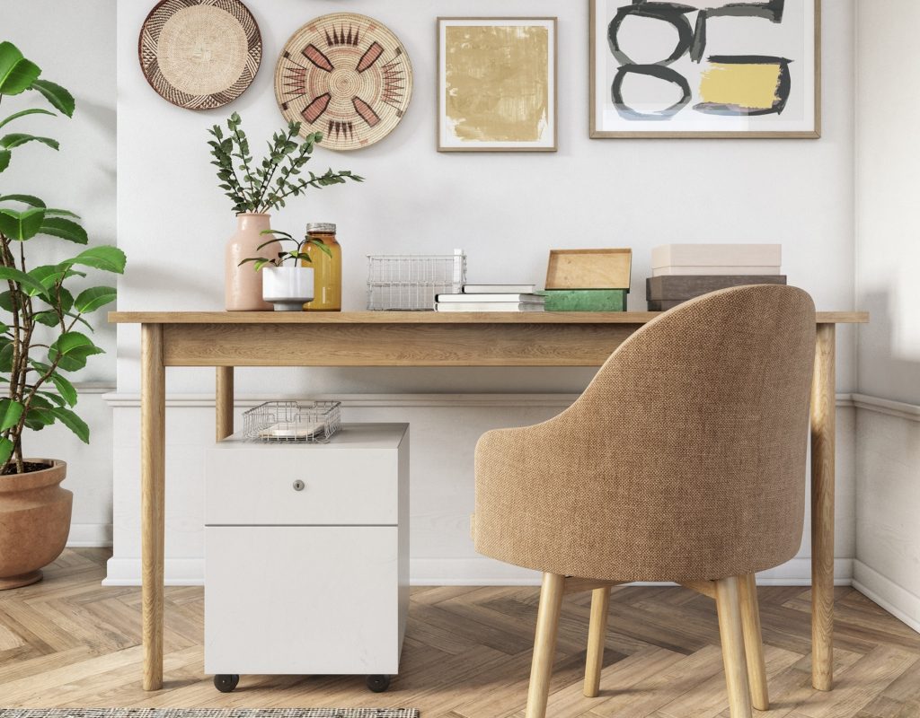 boho office design with quality pieces