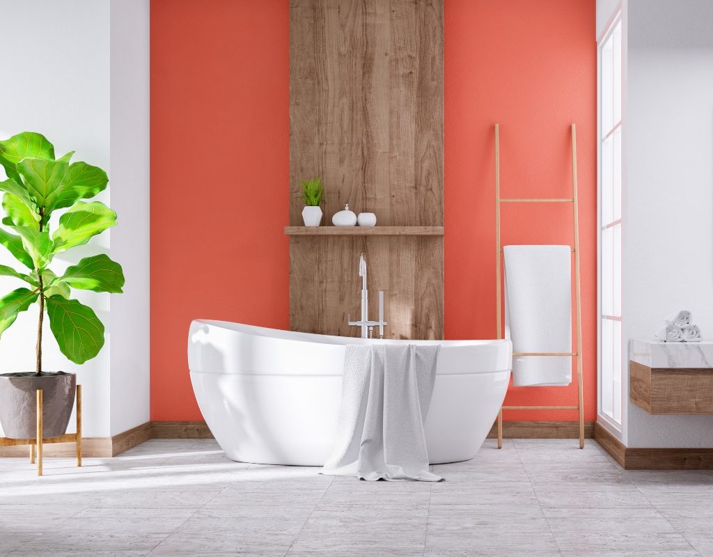 bold peach accent color in modern bathroom