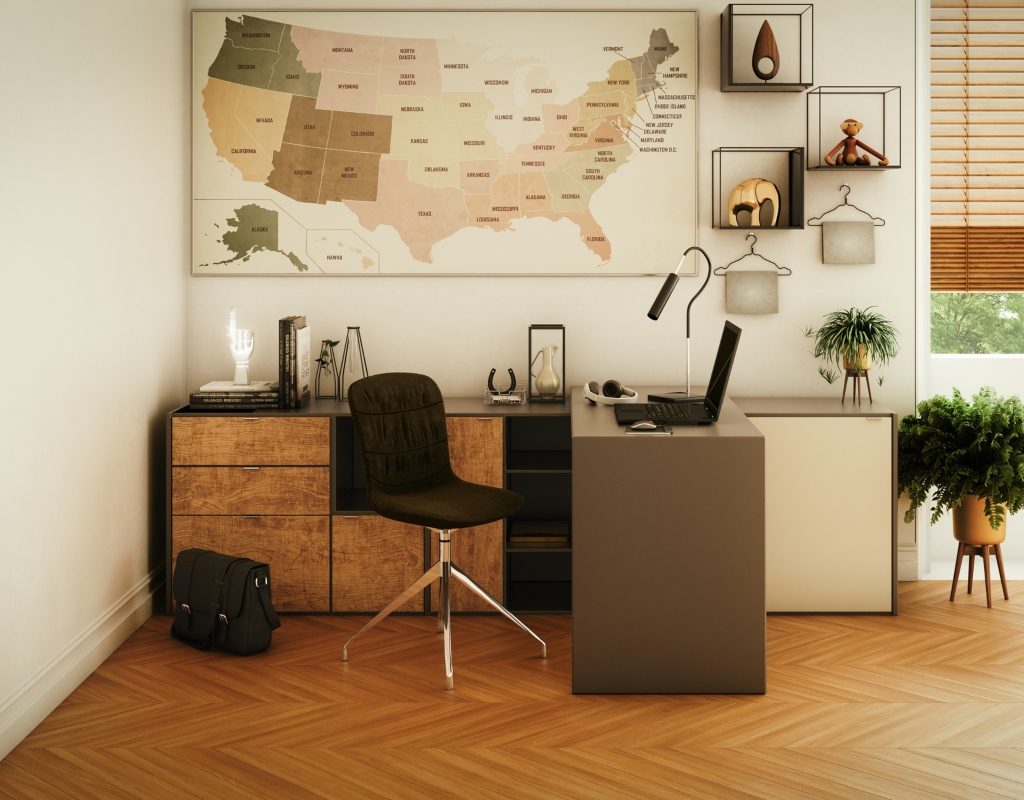 brown neutral colored home office setup