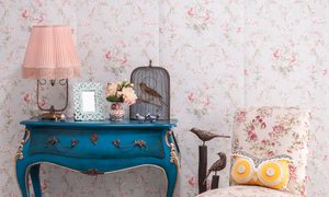 Grandmillenial design with vintage floral wallpaper