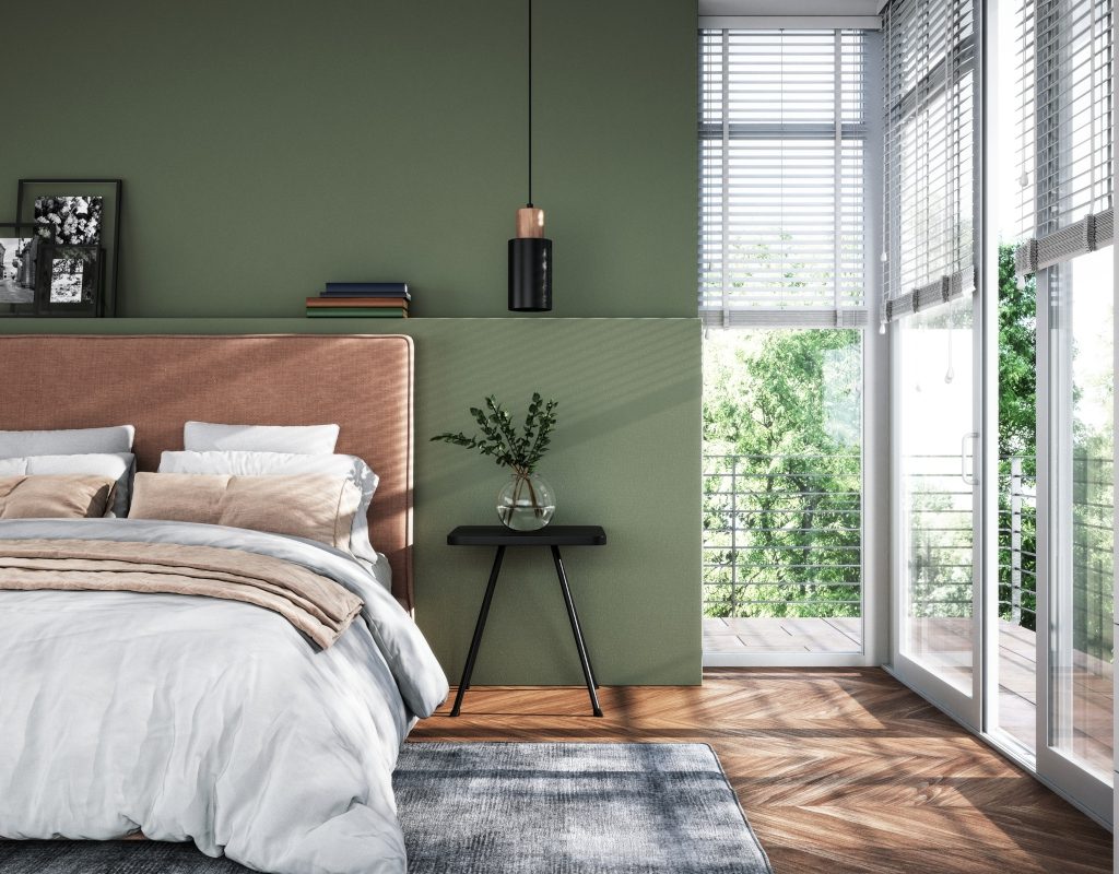 modern muted green bedroom wall color