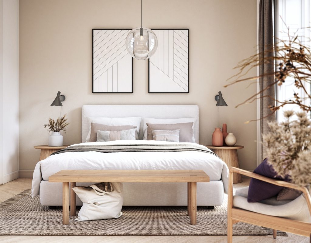 light neutral color palette for small bedroom design