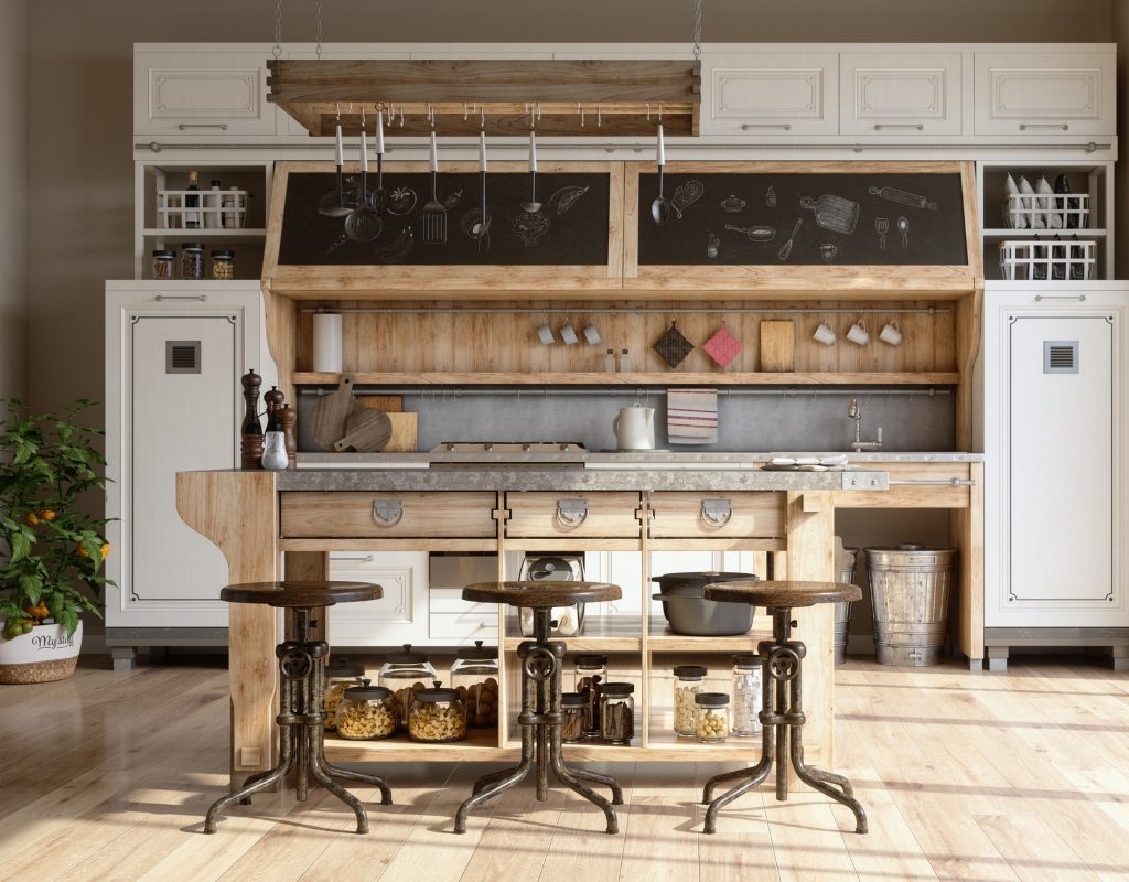 rustic and industrial kitchen design with wood cabinets