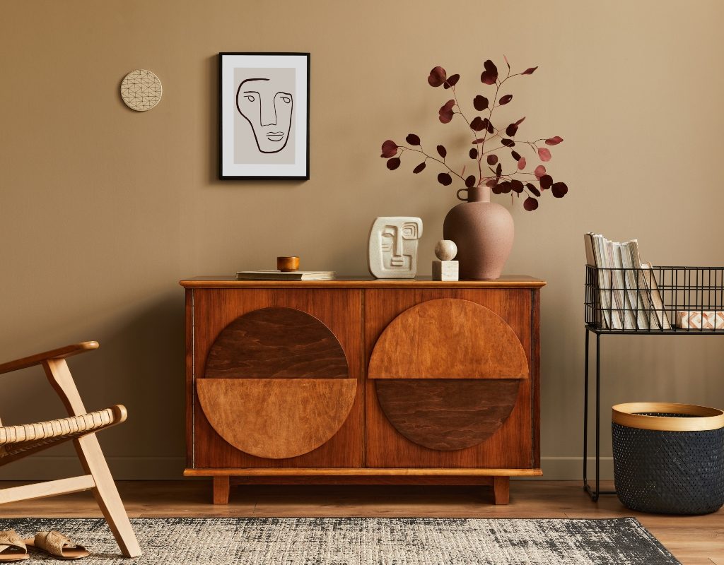 Retro vintage room design with neutral color palette