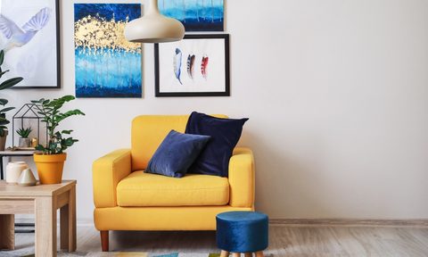 maximalism and modern decor yellow blue space