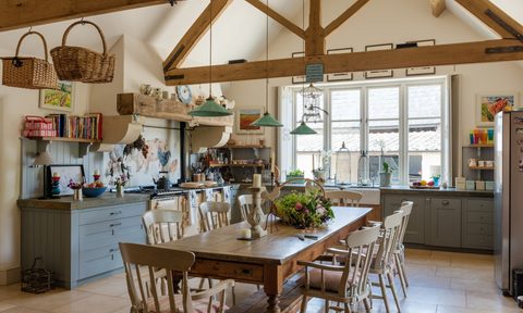 A vintage cottage kitchen design and dining table