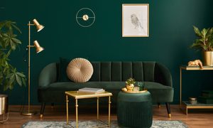 Dark green monochrome color palette for living room design
