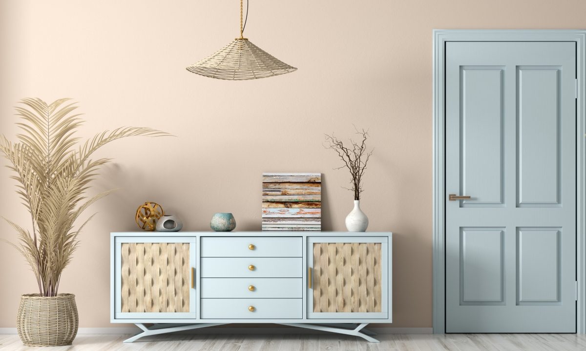 modern living space with peach beige wall color