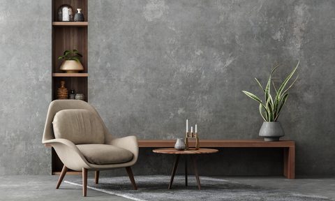 Modern rustic design with a modern chair and concrete wall