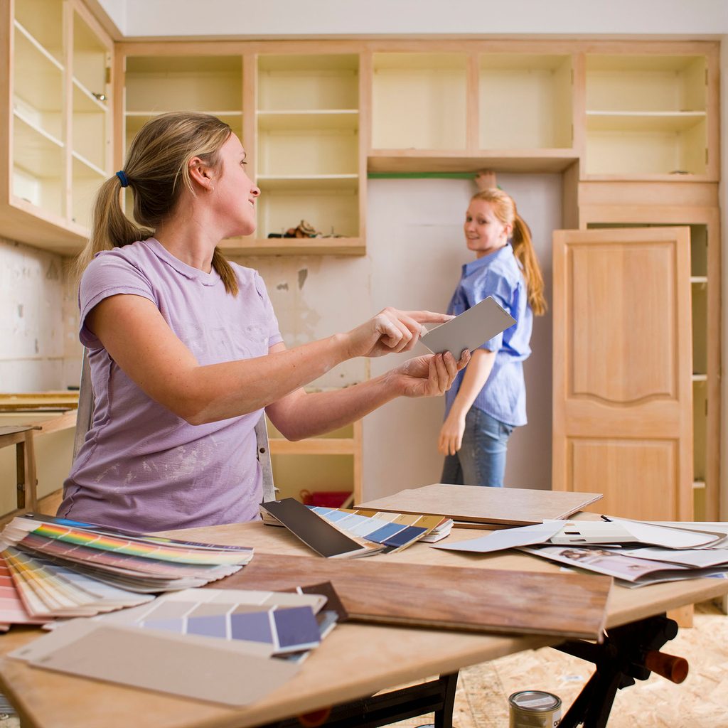 Two women planning a kitchen renovation