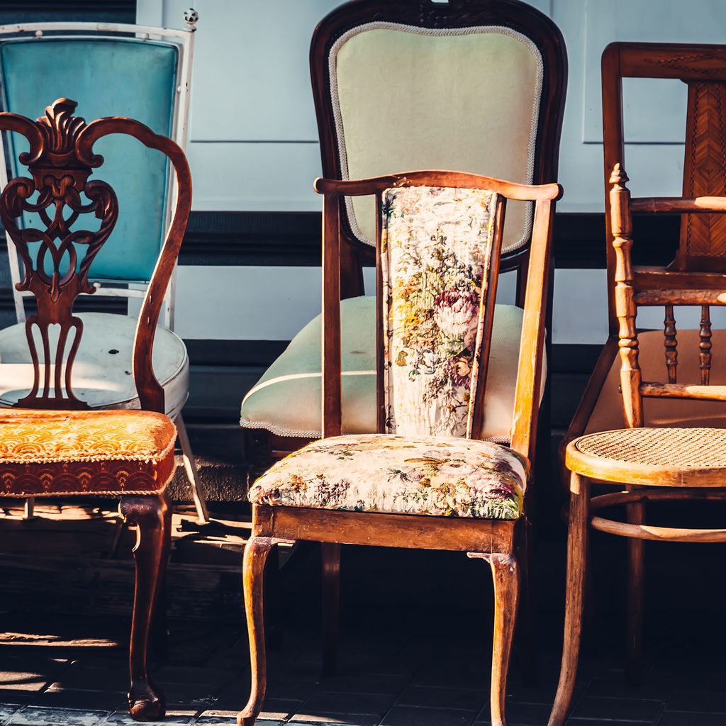 Vintage chairs at a flea market